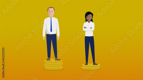 Equal pay for men and women illustration concept. Pay inequality. Remove gender pay gap. Simple flat vector characters. Easy to edit flat modern trendy style.
