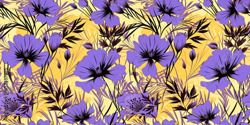 purple and gold summer floral seamless pattern tile background wallpaper - good for tapestry  cloth  fabric printing 