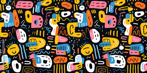 seamless doodle pattern tile background wallpaper colorful abstract - good for tapestry, cloth, fabric printing 