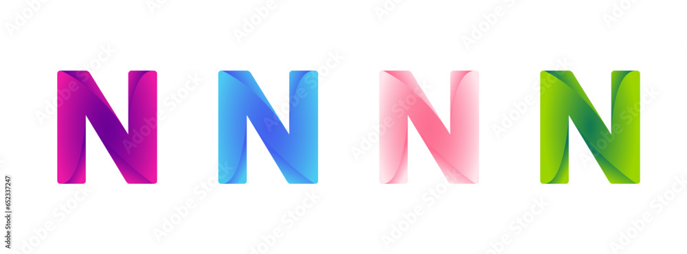 Letter N logo in four different colors, smoothly transitioning in a gradient. A vibrant and stylish design. Modern vector illustration symbol.