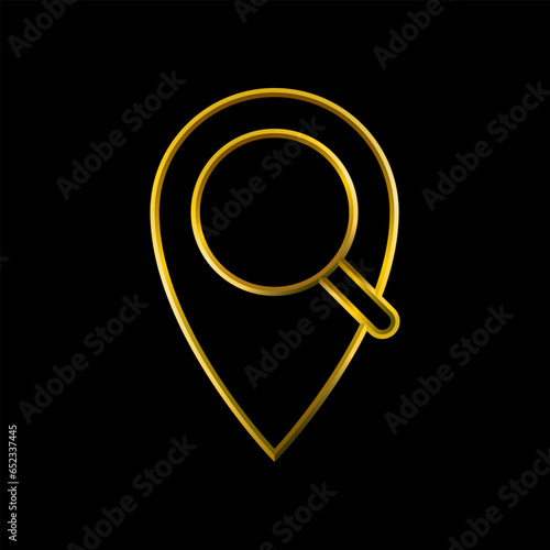 Place search pin icon. Metallic gold icons set collection.