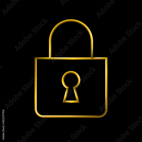 Padlock protection icon. Metallic gold icons set collection.