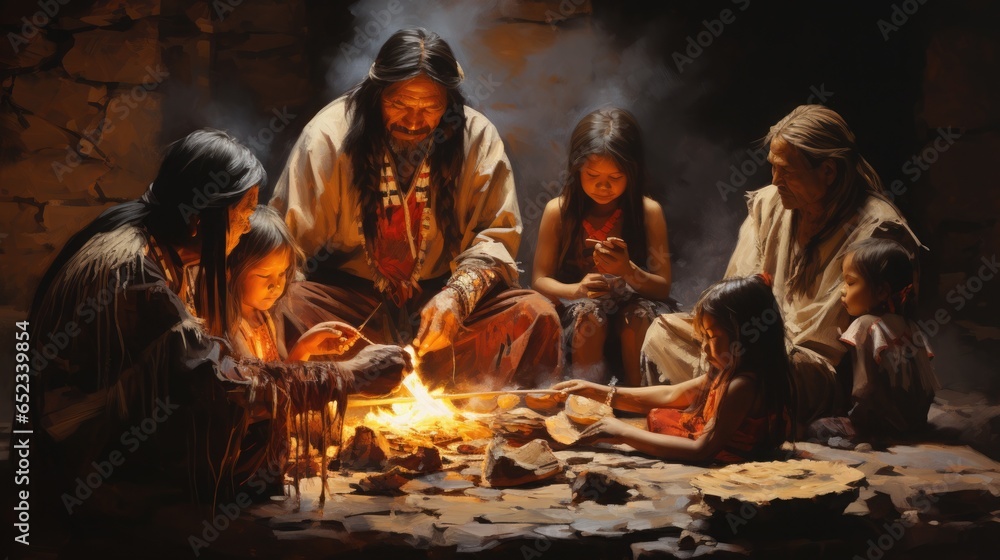 authentic native American Indian family scene. National Native American Heritage Month Concept