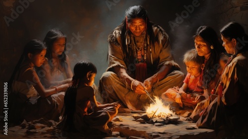 authentic native American Indian family scene. National Native American Heritage Month Concept