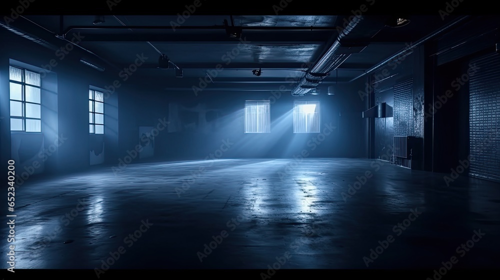  A Dark Empty Street, Dark Blue Background, An Empty Dark Scene, Neon Light, Spotlights The Asphalt Floor And Studio Room With Smoke Float Up The Interior Texture. Night View