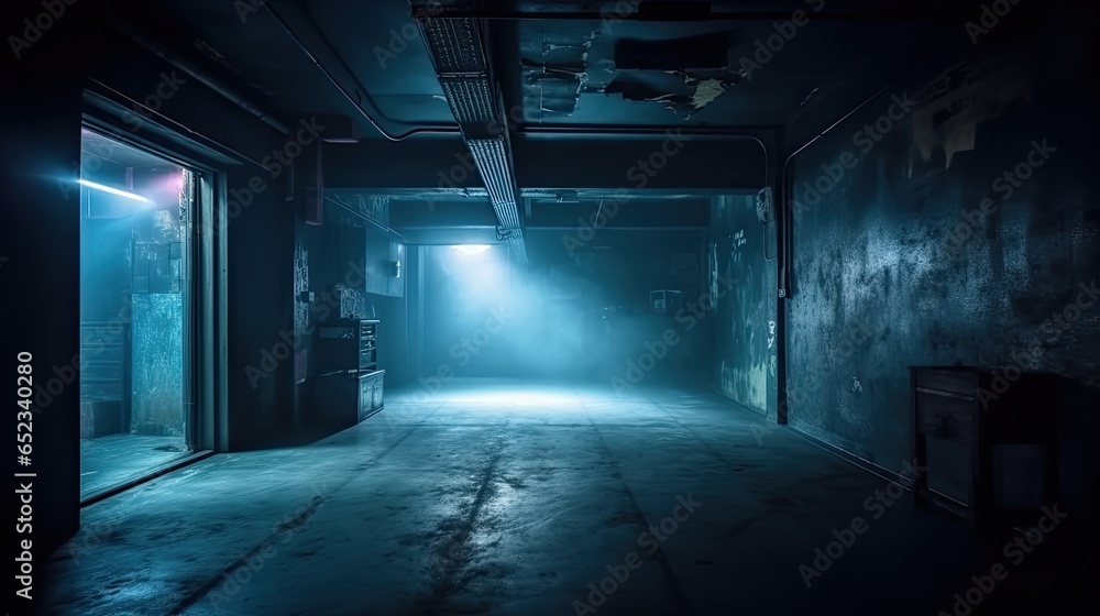  A Dark Empty Street, Dark Blue Background, An Empty Dark Scene, Neon Light, Spotlights The Asphalt Floor And Studio Room With Smoke Float Up The Interior Texture. Night View