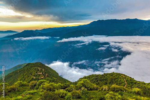 Beautiful view of a landscape from Rúpac Archaeological Complex was built by the Atavillos, one of the most important pre-Inca cultures in the province of Lima. photo