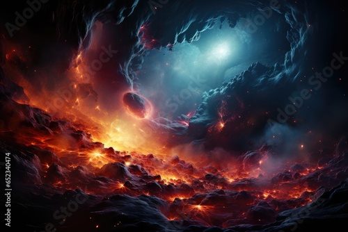 Kaleidoscopic nebula and cosmic dance planets.  generative IA