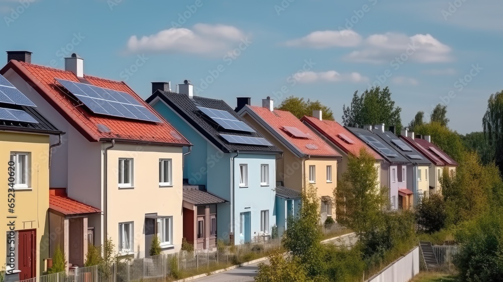  A Row of Houses with Solar Panels on The Roof Clean Energy