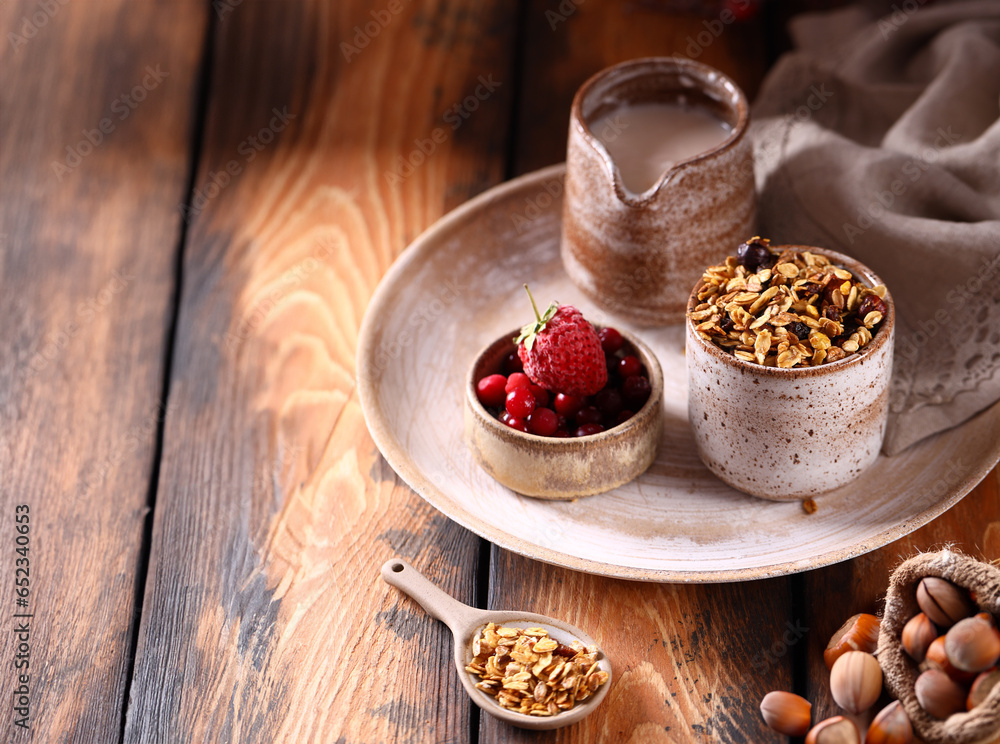 homemade granola muesli with yogurt and nuts homemade granola muesli with yogurt and nuts