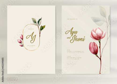 Vintage Wedding Invitation with Pink Flower