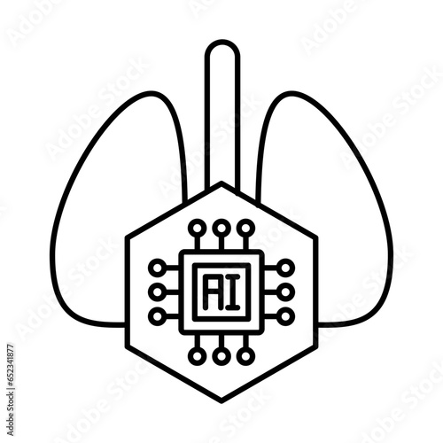 outline lungs and AI icon on white background with editable stroke, icon design for apps, presentation, banner, sign, symbol, logo. icon concept. vector illustration.