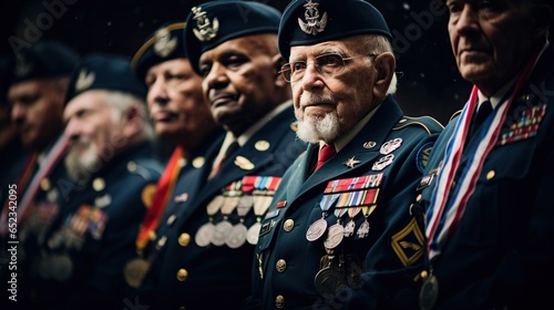 A heartening depiction of veterans from various branches of the military, standing proudly with medals photo
