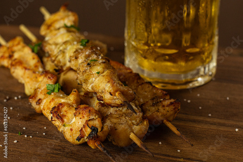 Very teasty grilled chicken barbecue skewers photo