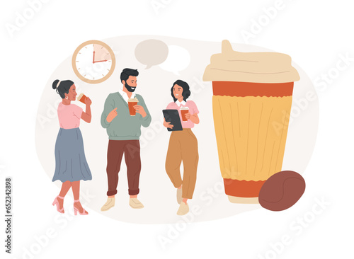 Coffee break isolated concept vector illustration. Hot drink vending machine, coffee break, low energy, energizing caffeine dose, office life, take away cup, cafe meeting vector concept.