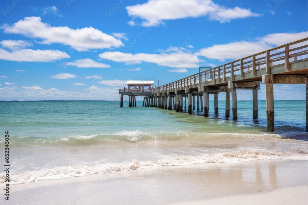 Fort DeSoto Park, Florida: Gulf Fishing Pier and Beautiful Beach With Ocean Waves and Golden Sand