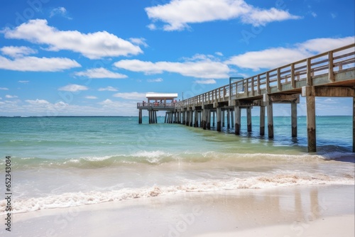 Fort DeSoto Park, Florida: Gulf Fishing Pier and Beautiful Beach With Ocean Waves and Golden Sand © AIGen