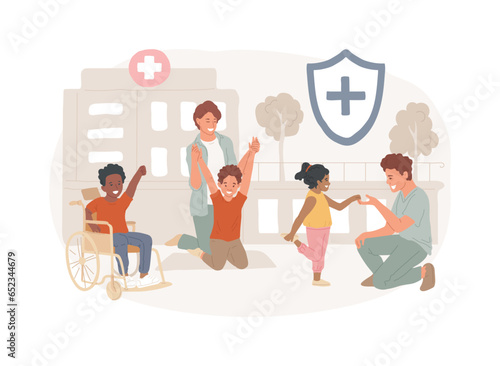 Childrens rehabilitation center isolated concept vector illustration. Kids rehabilitation center, children healthcare service, coordination, pediatric and educational support vector concept.