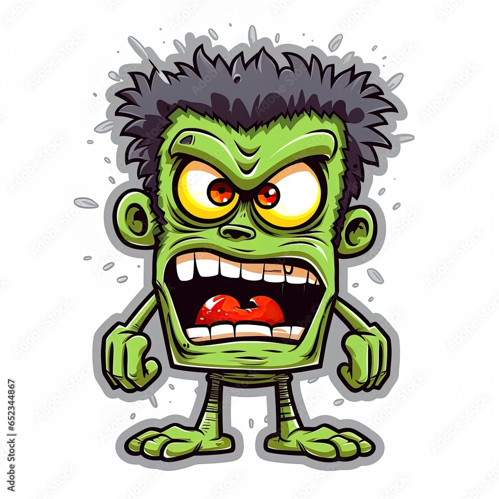 Obraz premium Frankenstein Monster sticker design on white background. Halloween monster illustration. Generative Ai