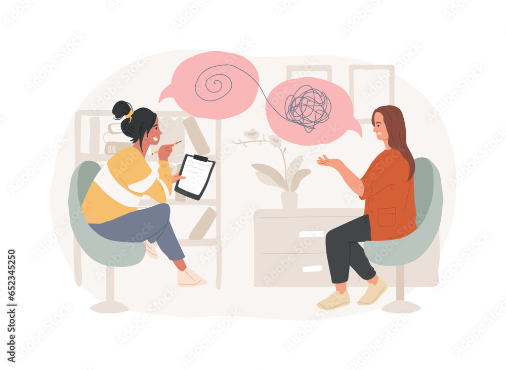 Psychotherapy isolated concept vector illustration. Non pharmacological intervention, verbal counseling, psychotherapy service, behavioral cognitive therapy, private session vector concept. - obrazy, fototapety, plakaty 