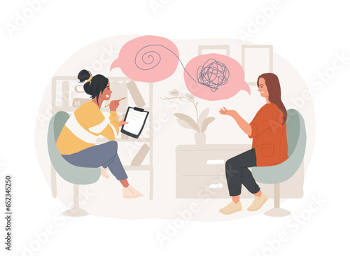 Psychotherapy isolated concept vector illustration. Non pharmacological intervention, verbal counseling, psychotherapy service, behavioral cognitive therapy, private session vector concept. photo