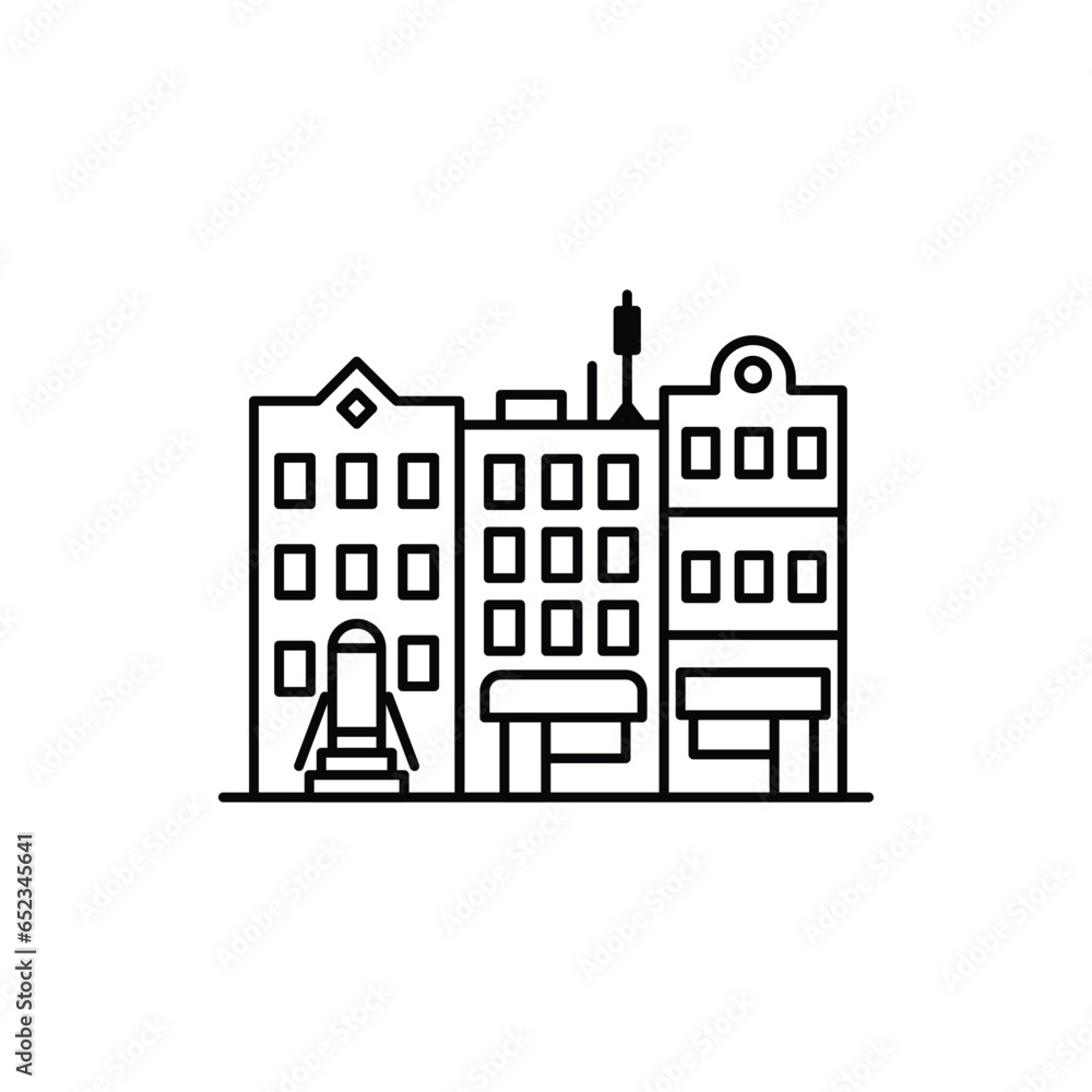 Building Sign Black Thin Line Icon Cityscape Concept Isolated on a White Background. Vector illustration of Element Urban Architecture
