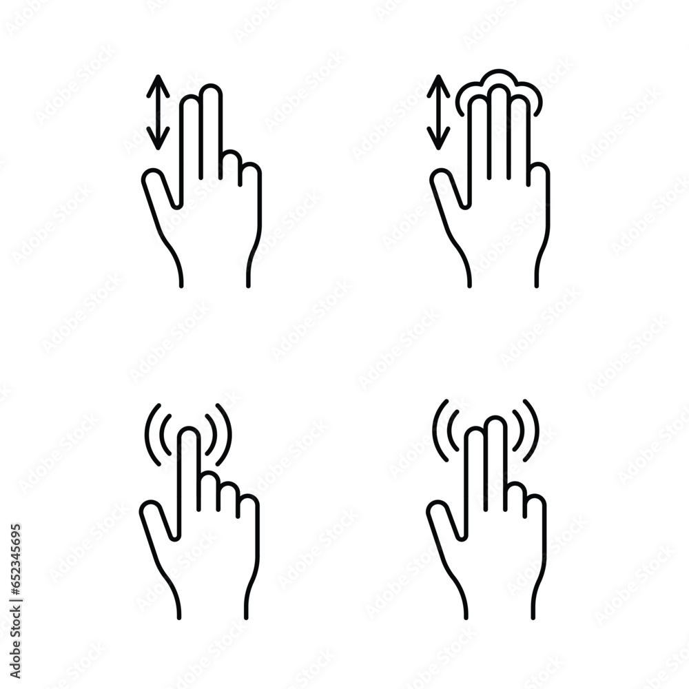 Obraz premium Gesture Sign Black Thin Line Icon Set Isolated on a White Background. Vector illustration of Hand Touchscreen Gestures Device Icons