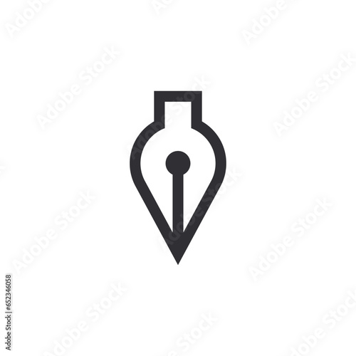Ink pen. Goose feather. Bird nib. Logo template. Black feather. Quill feather. Bird plume. Ink pen icon. Literature symbol. Writer's. Poet icon. Quill icon. Feather silhouette. ink pot. Retro pen logo