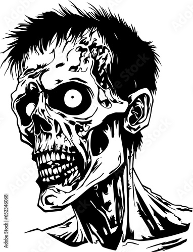 Scary Zombie head, Hand drawn Zombie, Halloween zombie illustration	