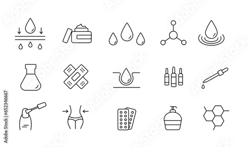 Skin care line icons set. Beauty care and cosmetics icons.