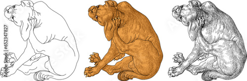 dog scratching his ear with his hind paw, vector image