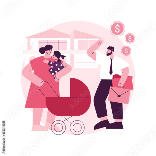 Breadwinner abstract concept vector illustration. Earn money, work from home, husband businessman, working father mother, family needs support, freelance work, homemaking wife abstract metaphor.