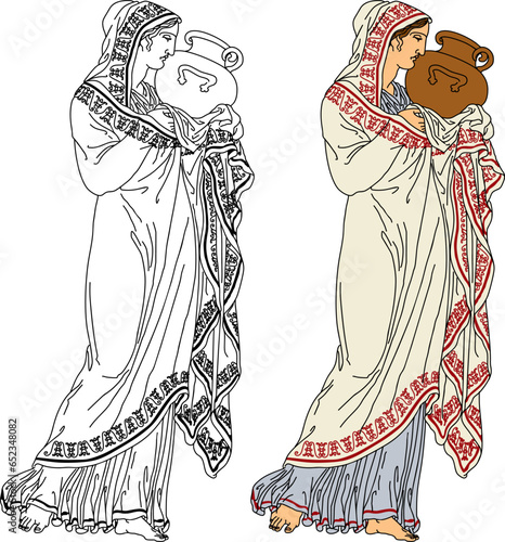 a girl from ancient Greece carries an earthenware jug