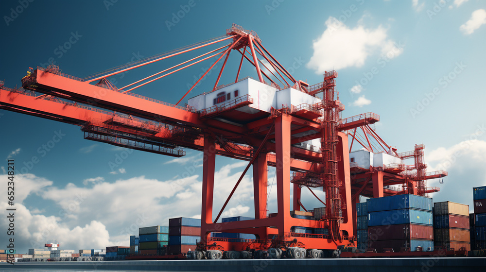 Logistics and transportation of Container Cargo ship and Cargo plane with working crane bridge in shipyard at sunrise, logistic import export and transport industry background. Logistics and transportation of Container Cargo ship and Cargo plane with working crane bridge in shipyard at sunrise, logistic import export and transport industry background.
