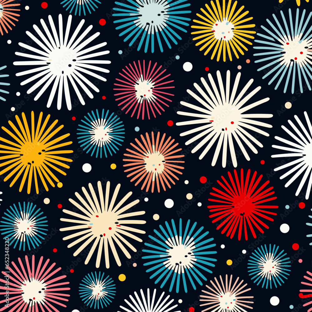 Fireworks burst pattern pattern, background, hand-drawn cartoon flat art Illustrations in minimalist vector style Fireworks burst pattern pattern, background, hand-drawn cartoon flat art Illustrations in minimalist vector style