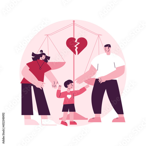 Child custody abstract concept vector illustration. Child cart, marriage dissolution, family conflict, parents divorce, visitation rights, break up, family law, alimony abstract metaphor.