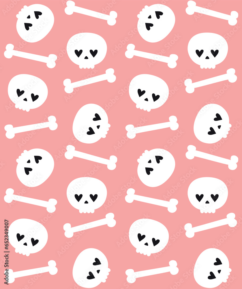 Vector seamless pattern of groovy skull and bones isolated on pink background Vector seamless pattern of groovy skull and bones isolated on pink background