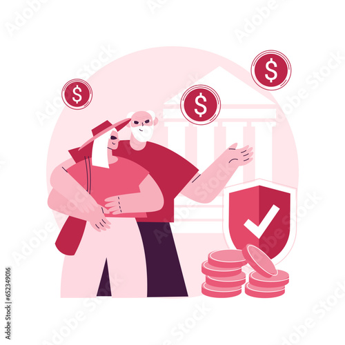 Elderly financial security abstract concept vector illustration. Elderly poverty problem, seniors budget planning, social insurance program, medical care, economic well-being abstract metaphor.