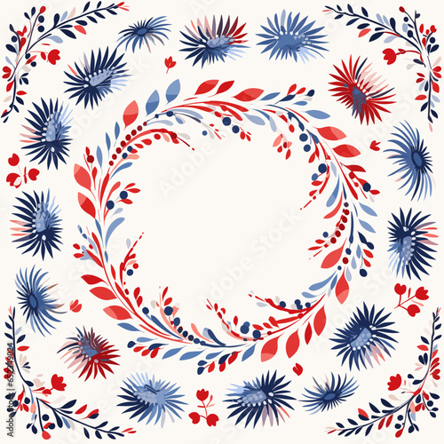 Patriotic wreaths pattern, background, hand-drawn cartoon flat art Illustrations in minimalist vector style