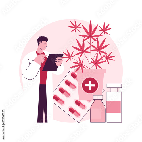 Medical marijuana abstract concept vector illustration. Medical cannabis, cannabinoids drugs, diseases and conditions treatment, cancer pain relief, hemp market, cultivation abstract metaphor.
