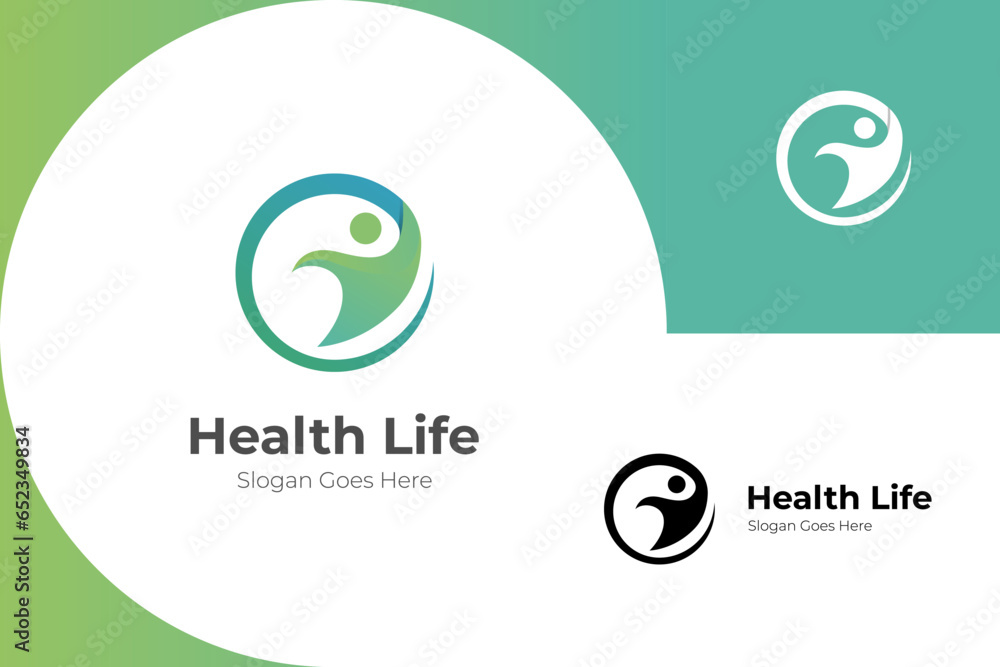 happy human health life logo icon design. people health center vector logo illustration symbol - obrazy, fototapety, plakaty 