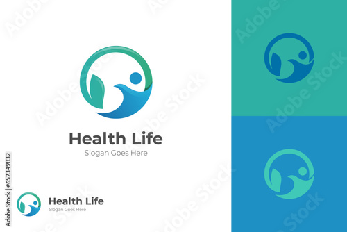 people health life logo icon design. people grow with green leaf icon symbol for health lifestyle logo illustration design element