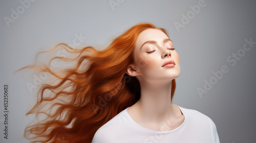 Haircare Elegance: Mesmerizing Studio Portrait of a Ginger Model with Breezy Locks