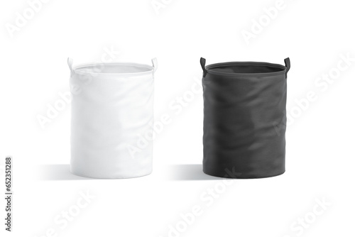 Blank black and white laundry hamper bag mockup, front view