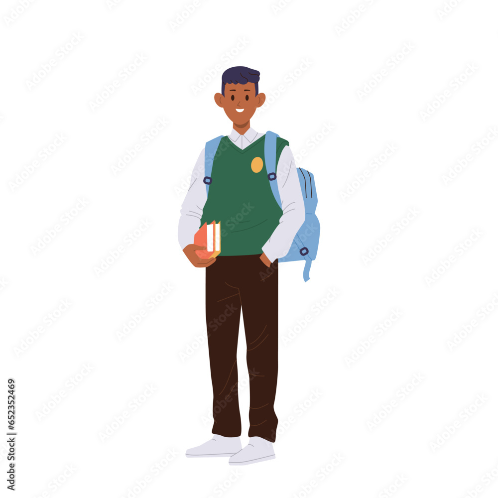 Teenager boy student cartoon teen pupil character wearing uniform back to school, start education Teenager boy student cartoon teen pupil character wearing uniform back to school, start education
