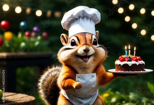Chipmunk wearing chef hat, ...