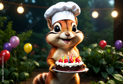 Chipmunk wearing chef hat, ...