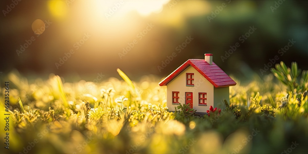 Eco friendly dream home. Miniature model amidst nature. Property investment concept. Tiny model house in green oasis. Building for future. Miniature houses in beautiful garden Eco friendly dream home. Miniature model amidst nature. Property investment concept. Tiny model house in green oasis. Building for future. Miniature houses in beautiful garden