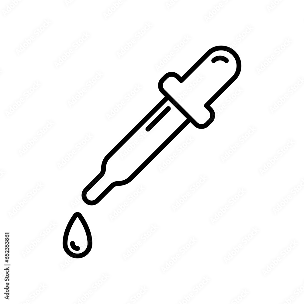 Dropper picker lab Line icon style. Pipette with liquid eye dropper medical. Droplet test in science chemical laboratory for web, app symbol. Vector illustration. Design Dropper picker lab Line icon style. Pipette with liquid eye dropper medical. Droplet test in science chemical laboratory for web, app symbol. Vector illustration. Design