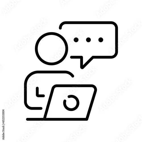 Distant freelance, person icon. Man working on laptop flat Line. Freelancer using computer, Freelance business, remote job, Distant work, Telework Vector illustration Design